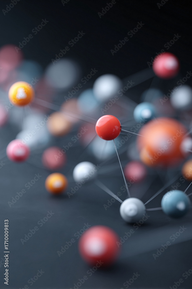 Aufkleber abstract rendering of connected spheres, symbolizing networking, science, data, and technology. perf