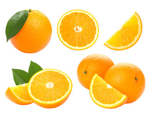 Fresh Whole and Cut Oranges on transparent Background with Vibrant Citrus Details