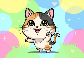 Cheerful Kawaii Cat Character