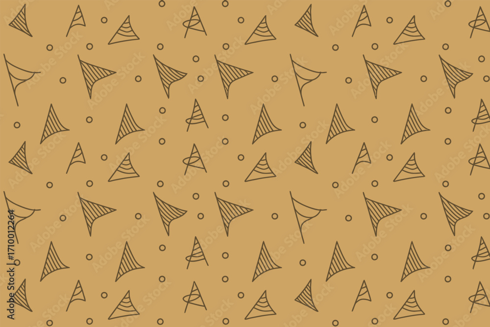Poster pattern of brown triangles and circles on a beige background creating a simple geometric design