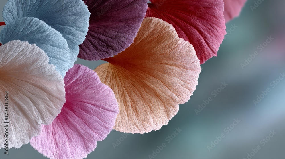 Poster a close up of a bunch of colorful flowers with a blue background. the flowers are of different color