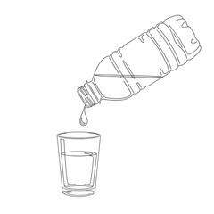 Vector art of water pouring from a plastic bottle into a glass, illustrating hydration, refreshment, and the act of drinking-generative AI