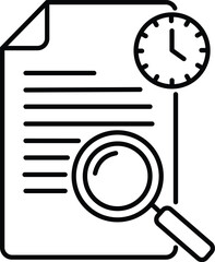 Document review time management concept, magnifying glass over a document and a clock.