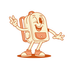Funny winked schoolbag backpack cartoon character isometric vector illustration. Happy cheerful school bag pupil studying education minimalist mascot peace greeting hi hello gesture