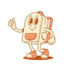 Adorable funny schoolbag backpack cartoon character thumb up isometric vector illustration. Smiling happy cute back to school bag positive minimalist mascot cool good recommend gesture