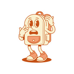 Scared schoolbag back to school cartoon character scary isometric vector illustration. Funny comic backpack bag pupil studying education minimalist mascot shocked surprised negative emotion