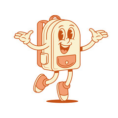 Rejoicing schoolbag back to school cartoon character happy isometric vector illustration. Overjoyed smiling backpack bag pupil education minimalist mascot jumping having fun positive emotion