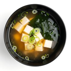 miso soup in bowl on white background 
