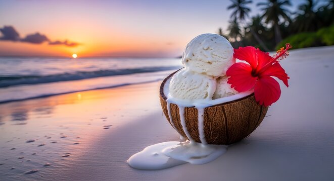 Coconut Ice Cream with Sunset Beach.