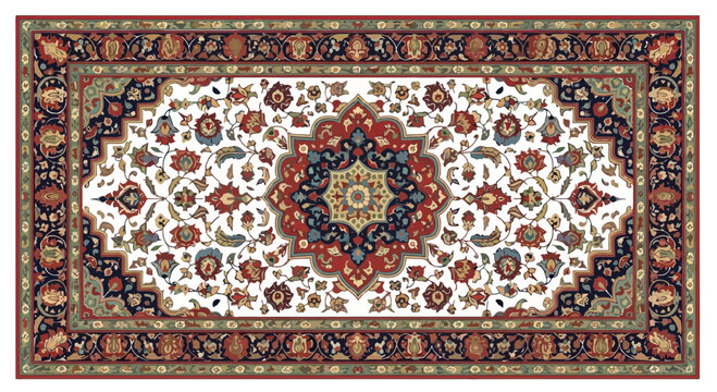 An exquisite persian rug featuring an intricate floral medallion design and elaborate border pattern For Elegant Home Decor And Interior Design Projects