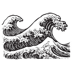 Elegant Black and White Ocean Wave Art, Vintage Sea Wave Illustration, Nautical Wave Design