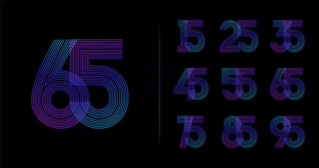 Light line anniversary logo collection. Number symbol with futuristic digital concept for modern celebration icon. Gradient linear number vector