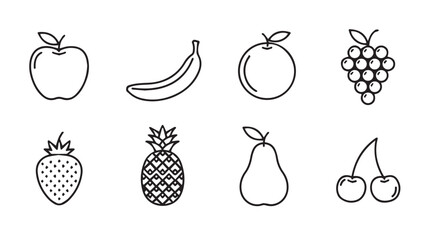 Hand drawn fruit icons collection fresh healthy food elements doodle style artistic sketch set silhouette
