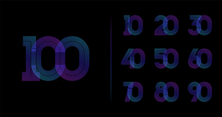 Light line anniversary logo collection. Number symbol with futuristic digital concept for modern celebration icon. Gradient linear number vector