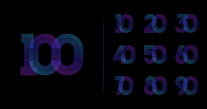 Light line anniversary logo collection. Number symbol with futuristic digital concept for modern celebration icon. Gradient linear number vector