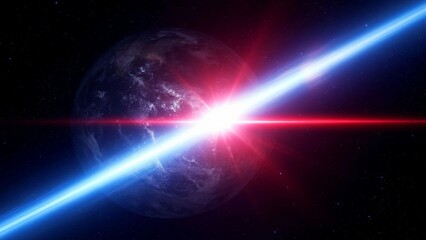 flash of beam of light above the planet