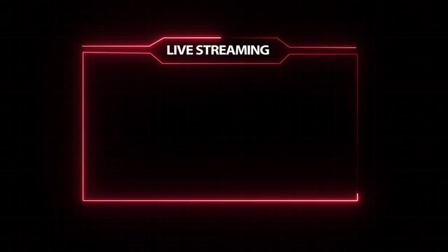 Animated live streaming neon text glowing box frame loop  motion video.  rectangle neon frame overlay animation. live streaming video 4k.
