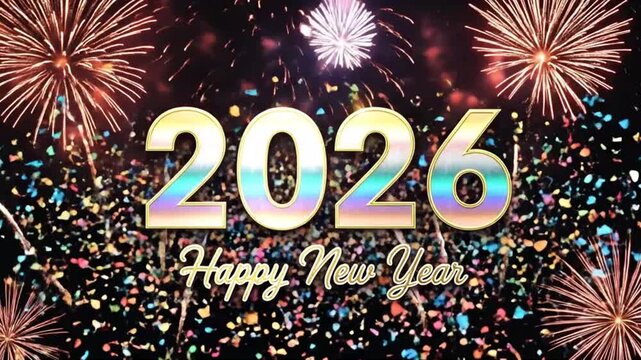 Colorful Shiny Particles and Fireworks for Happy New Year Celebration