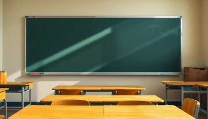 Empty chalkboard in silent classroom