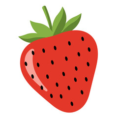 Vibrant red strawberry with green leaves and black seeds isolated on a white background representing fresh fruit