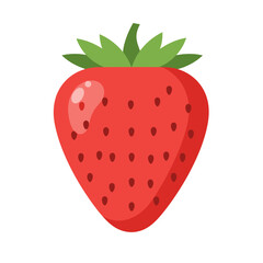 Vibrant red strawberry with green leaves and seeds isolated on a clean white background