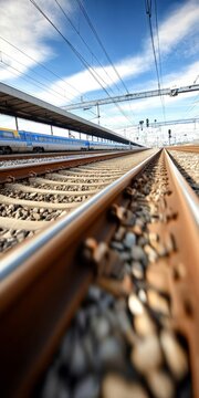 Scenic View of Parallel Railway Tracks Stretching into the Distance Under a Clear Blue Sky