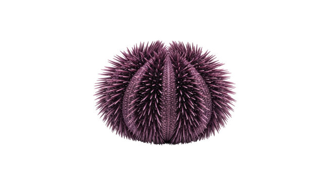 Isolated Sea Urchin Shell on Neutral Backdrop A purple sea urchin with spines in a close up view