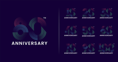 Colorful line anniversary logo collection. Number symbol with technology or digital concept for birthday celebration