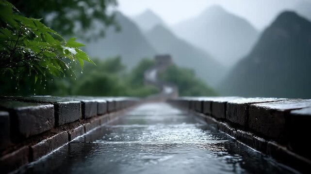 The Great Wall after the rain is quiet and distant