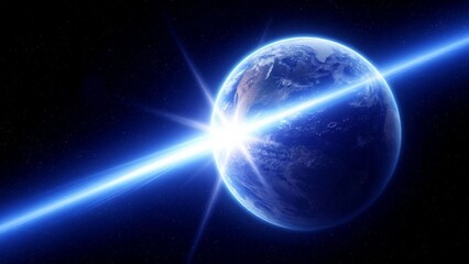 flash of beam of light above the planet