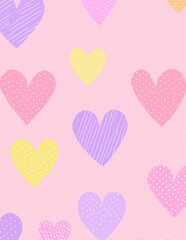 Padr&atilde;o sem emenda de cora&ccedil;&otilde;es vetoriais, fundo rosa pastel