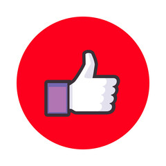 Red circle with white thumbs up icon for social media approval