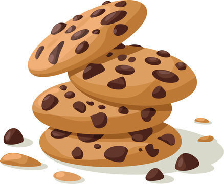 Delicious chocolate chip cookies stacked sweet baked treats isolated vector