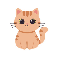 Adorable cartoon ginger tabby kitten with big sparkling eyes sitting and looking forward with a sweet expression