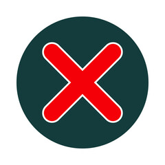 Red x mark inside a dark green circle with a shadow