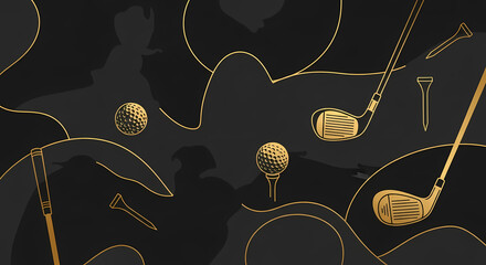 Elegant Golf Design Golden Clubs and Balls on Abstract Terrain