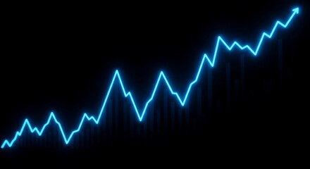 Blue glowing line graph illustrating upward trend, representing growth and positive financial performance.