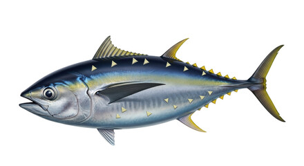 Isolated Yellowfin Tuna Fish, a commercially valuable saltwater species often used as food