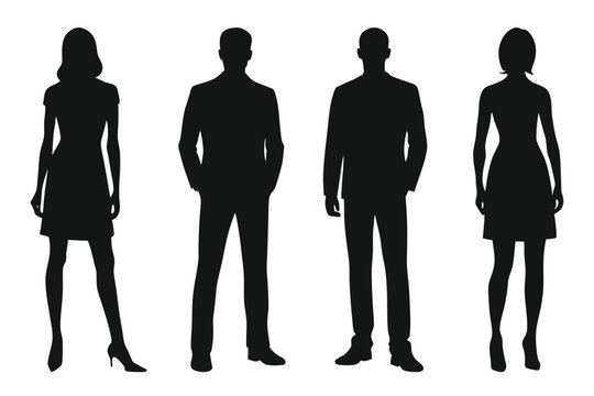 Corporate men and woman silhouette vector set, business people office worker professional illustration.