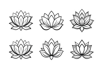 Lotus flower line art vector illustration set, floral outline design for yoga and tattoo.