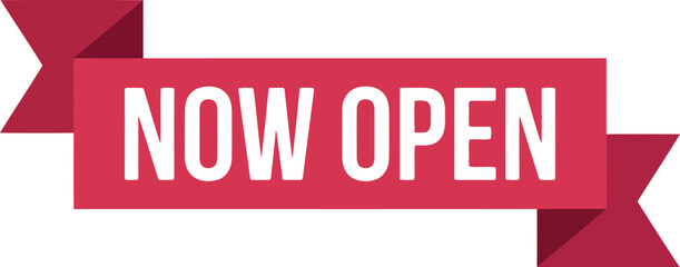 Now open ribbon sign business announcement grand opening promotion vector