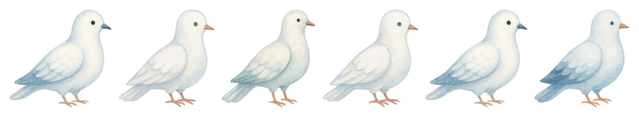 Obraz premium PNG Six white doves in sequence, element set on transparent background