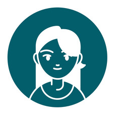 Simple icon of a young woman with short hair in a teal circle