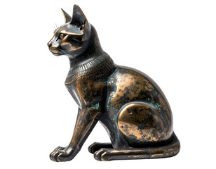 Bronze Egyptian Cat Sculpture in Regal Sitting Pose