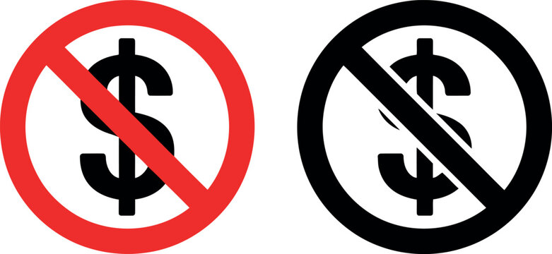 No money symbol prohibition sign red black circle icon vector vector