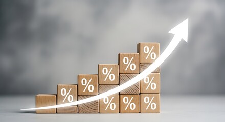 Wooden blocks stacked in increasing order with percentage sign and arrow pointing up