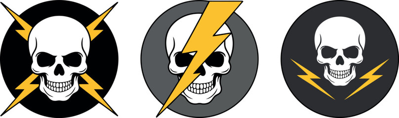 Danger warning skull lightning bolt icons set vector