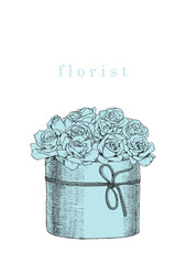 Flower Shop. Florist. Hand-drawn illustration of flowers and objects. Ink. Vector
