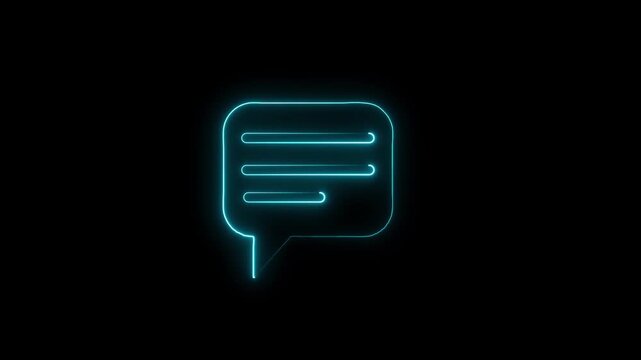 Neon message symbol chat bubble icon isolated transparent background. messaging text typing
Speech bubble icon animation,  neon icon, black background.