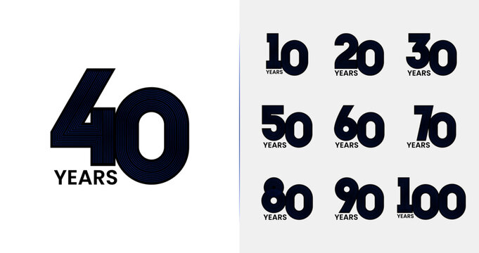 Set of black anniversary logo design. Birthday symbol with black color and blue line concept for modern celebration